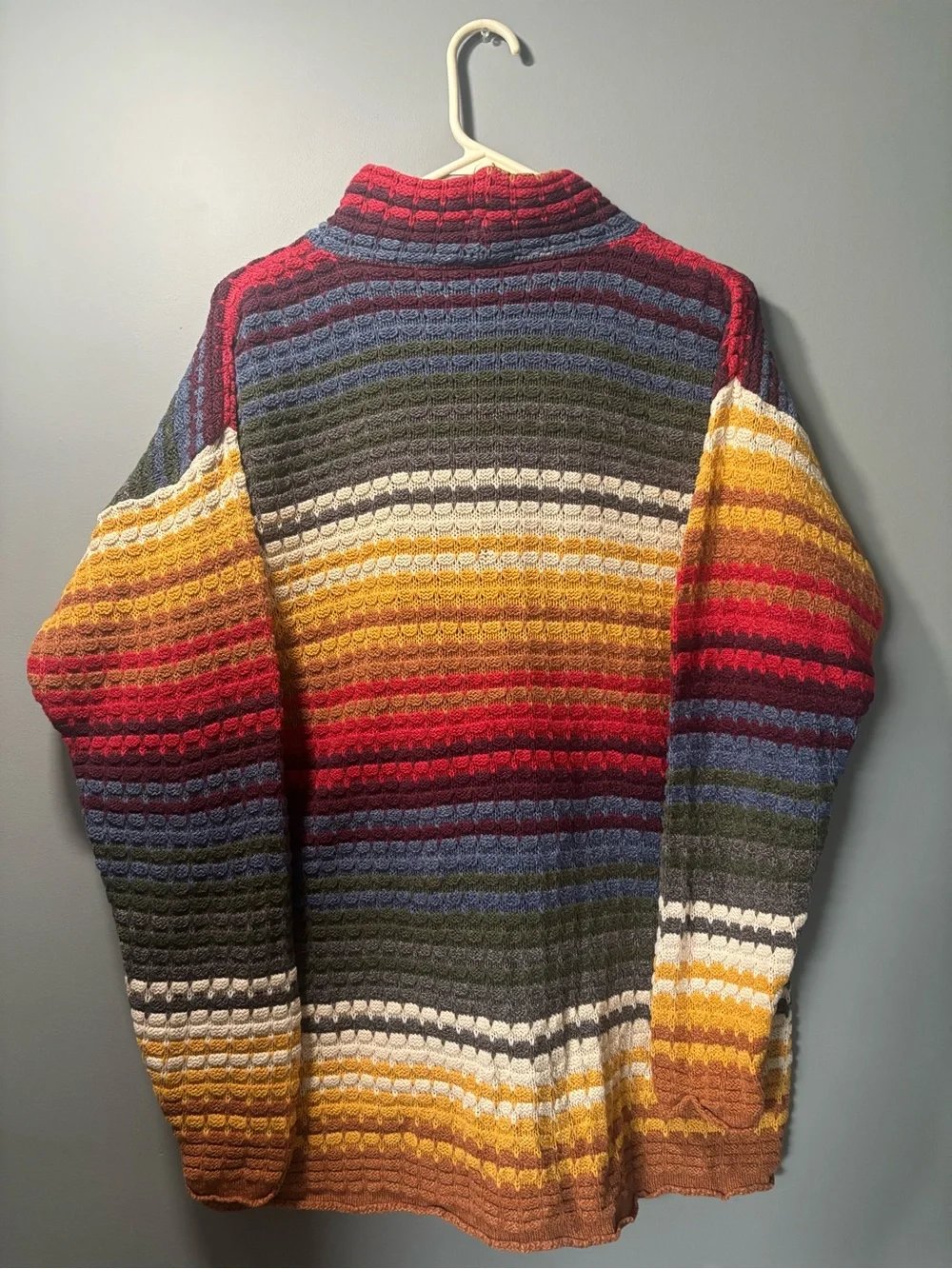 Vintage runway Multicolor Striped Funnel Neck Men's Sweater - Picture 7 of 13